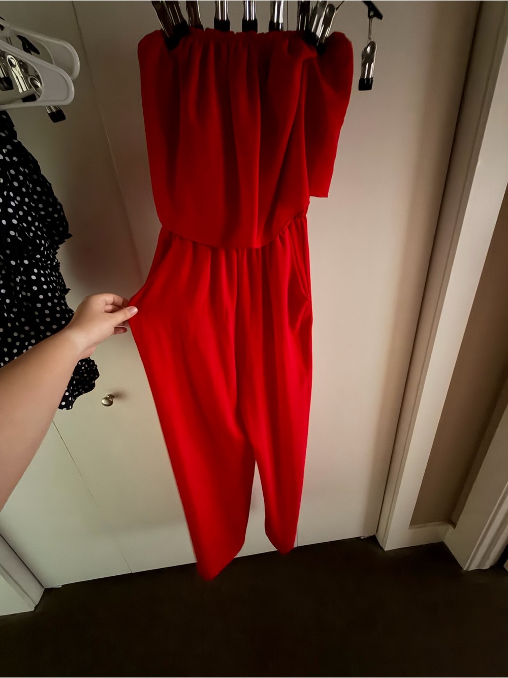The Impeccable Pig Red Strapless Jumpsuit